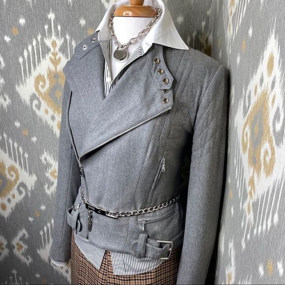 Ralph Lauren Grey Cashmere Blend Moto Jacket - Picture 14 of 16